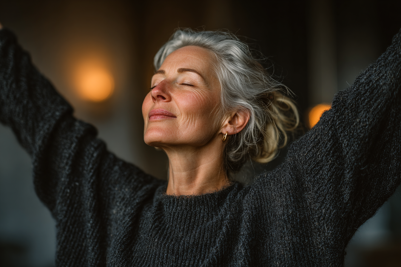 Mature adult practicing mindful movement outdoors